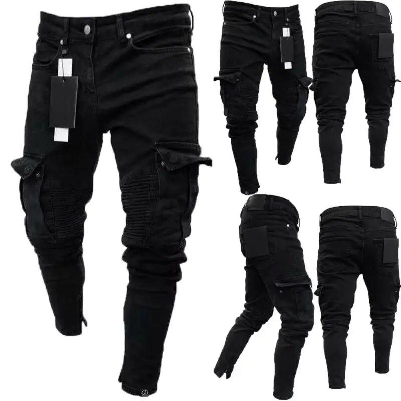 Goocheer-Pantalon crayon long déchiré pour hommes, jeans slim, troué, mode masculine, mince, slim, vêtements Hip Hop fjClothes, printemps