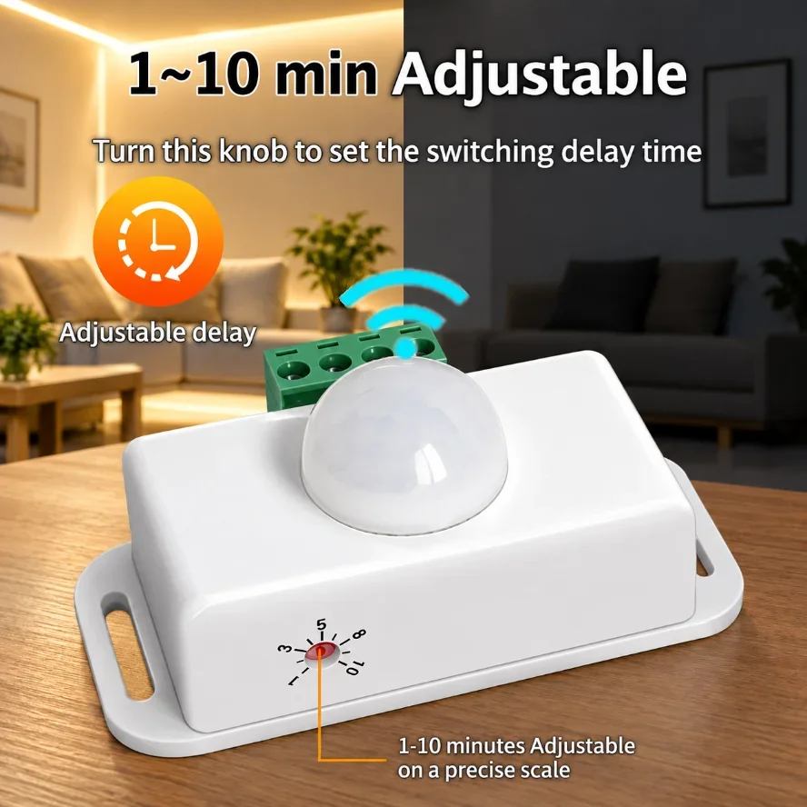 12V/24V MIni IR Infrared Detector Light Switch Automatic 1~10 Min Adjustable PIR Motion Sensor Corridor Staircase Light Strip