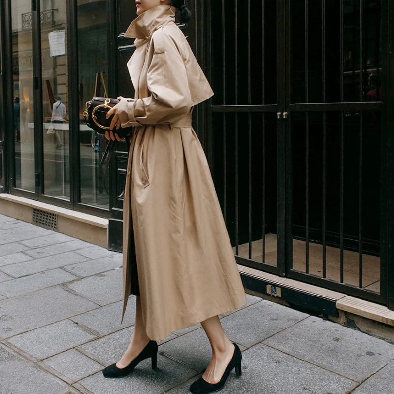 Johnature Autumn New Fashion Sashes Trench For Women 2025 Korean Solid Color Turn-down Collar Loose Pockets Female Coats