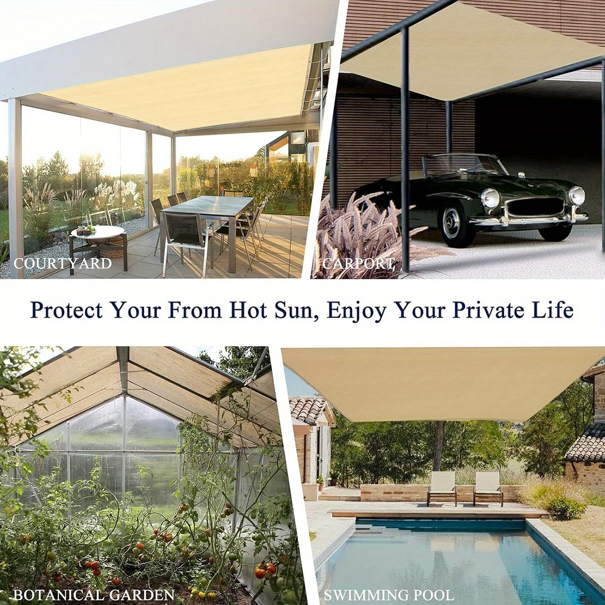 

High-Density Sunshade Net - Beige - Sun Protection, Cooling, and Breathable Suitable for Gazebos, Gardens, and Lawns. The Outdo