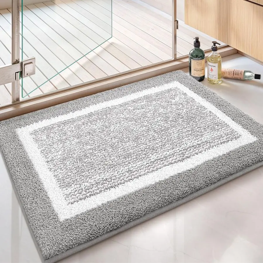 

Simple and Stylish Large Bath Mats for Bathroom Non Slip, 24x36 Gray Bathroom Rugs, Absorbent, Soft, Washable, Microfiber Bath R