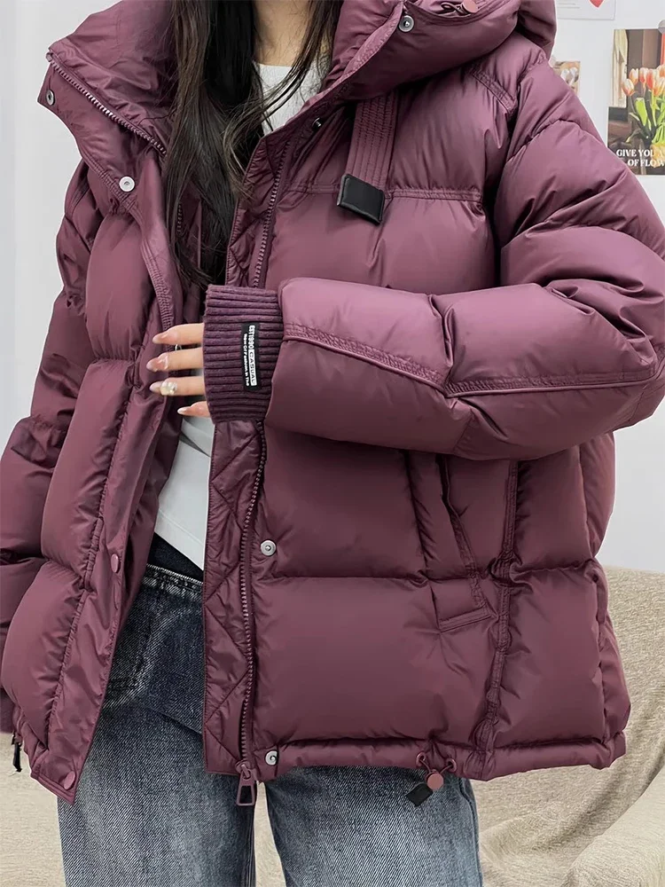 2024 New Winter Women\'s Hooded Puffer Jacket 90% White Duck Down Thickened Short Jacket Female Casual Versatile Outwear