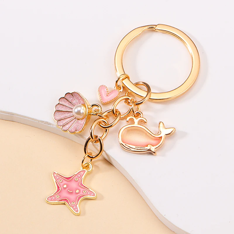 Pretty Enamel Starfish Shell Mermaid Keychain Delicate Sea World Series Key Rings For Girls Women DIY Jewelry Gifts To Kids