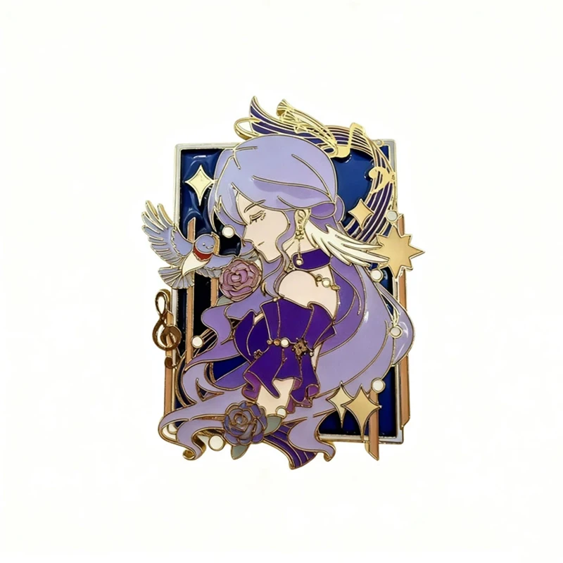 Game Honkai Star Rail Robin Cosplay Badge Purple Metal Brooch Backpack Accessories Clothes Corsage Pins Jewelry Christmas Decor