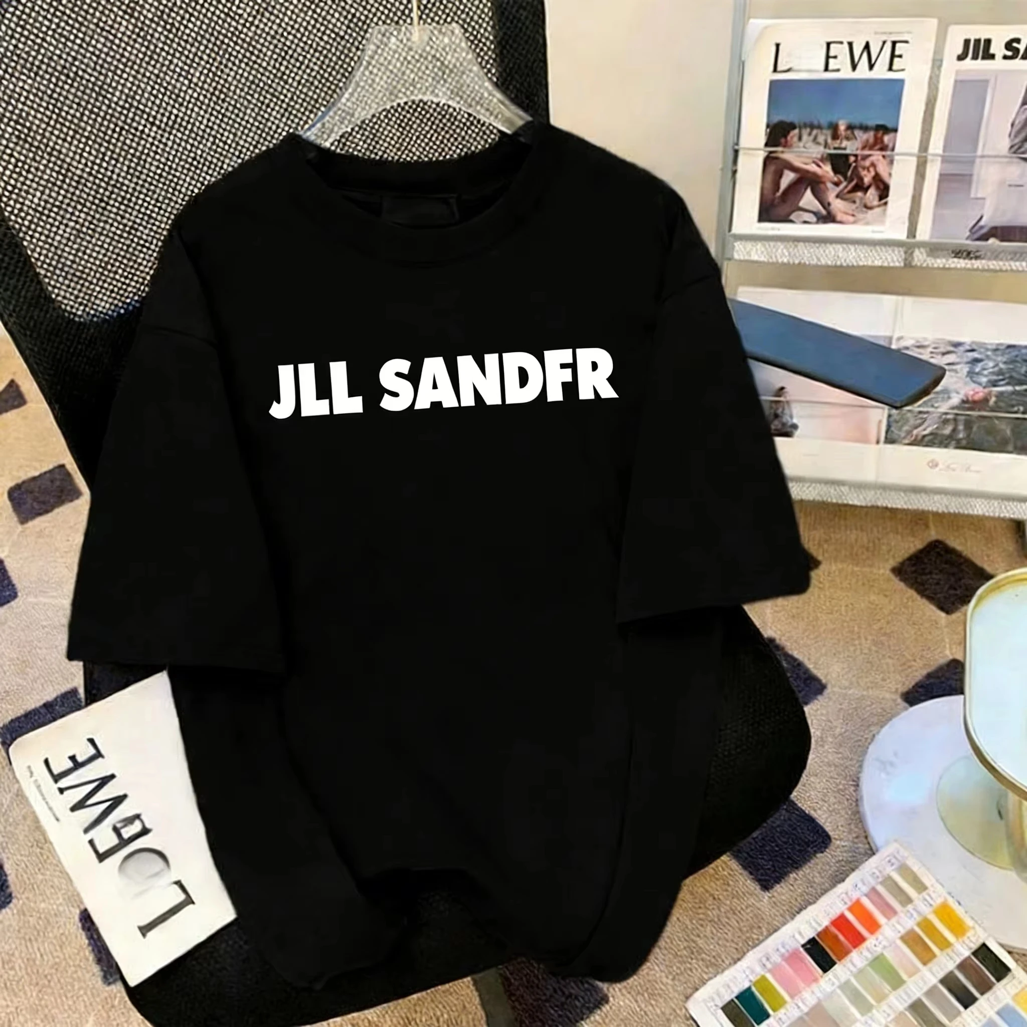 Einfaches T-Shirt mit Buchstaben-Aufdruck und Rundhalsausschnitt für Herren und Damen, lockeres, vielseitiges, einfarbiges, lässiges Kurzarm-Oberteil