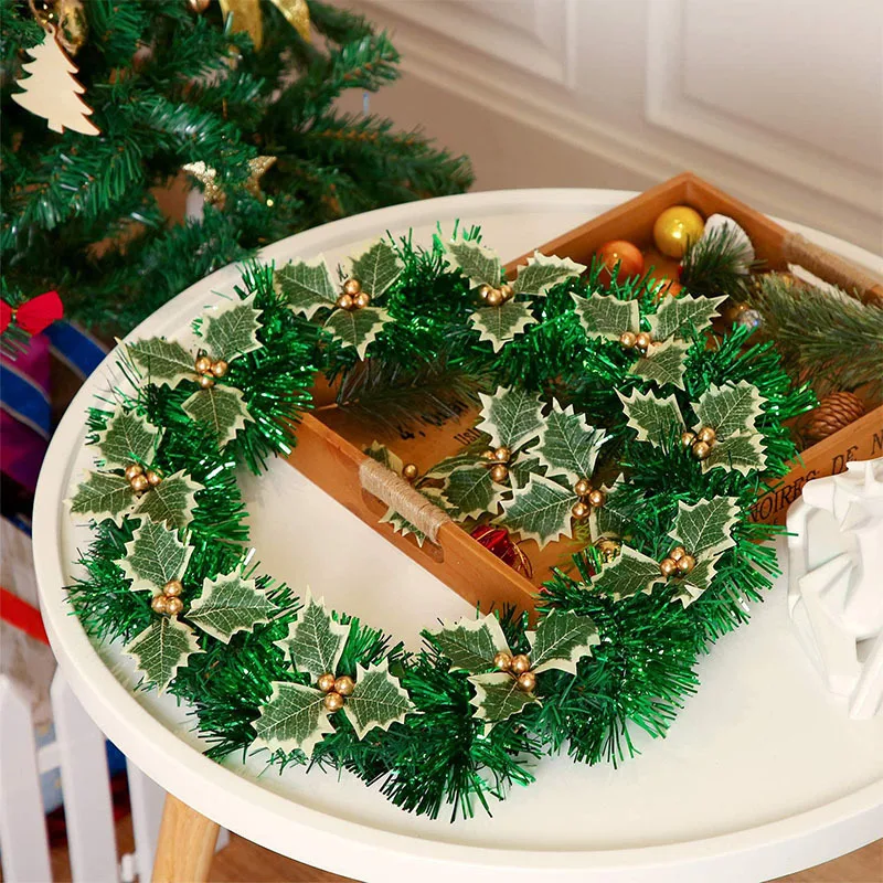 5pcs/10pcs foglie artificiali di natale con stame di bacche ghirlanda di fiori fai da te ghirlanda per la festa di natale decorazioni per la casa forniture per la casa