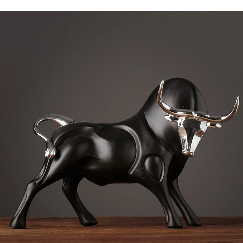 Black Bull Resin Ornaments Bullfight Figurines Sculpture Simulation Animal Statue Decorative Room Decoration Accessories NewHome