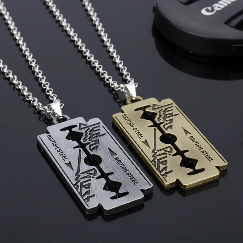 New Fashion Stainless Steel Razor Blade Necklace Men Hip Hop Enamel Metal Pendant Jewelry For Judas Priest Gift