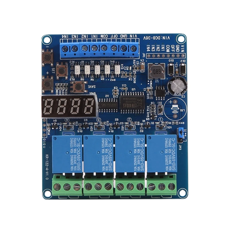 Módulo de relé multifunções LED, temporização de travamento automático, 4 canais, DC 8V-36V