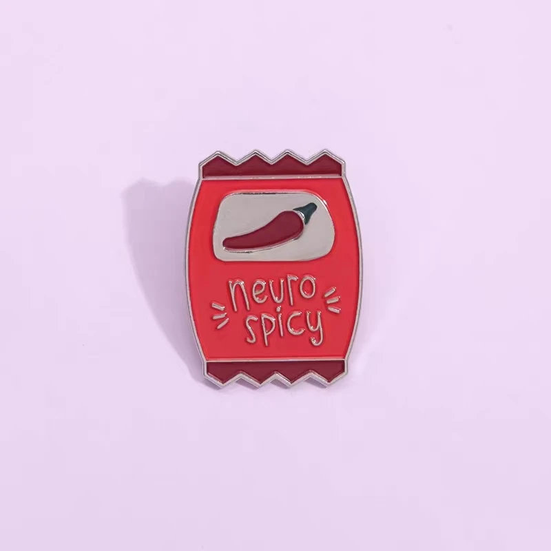 Custom Neuro Spicy Sauce Packets Enamel Pin Pepper Neurodivergent Brooch Lapel Badge Backpack Positive ADHD Funny Jewelry Gifts