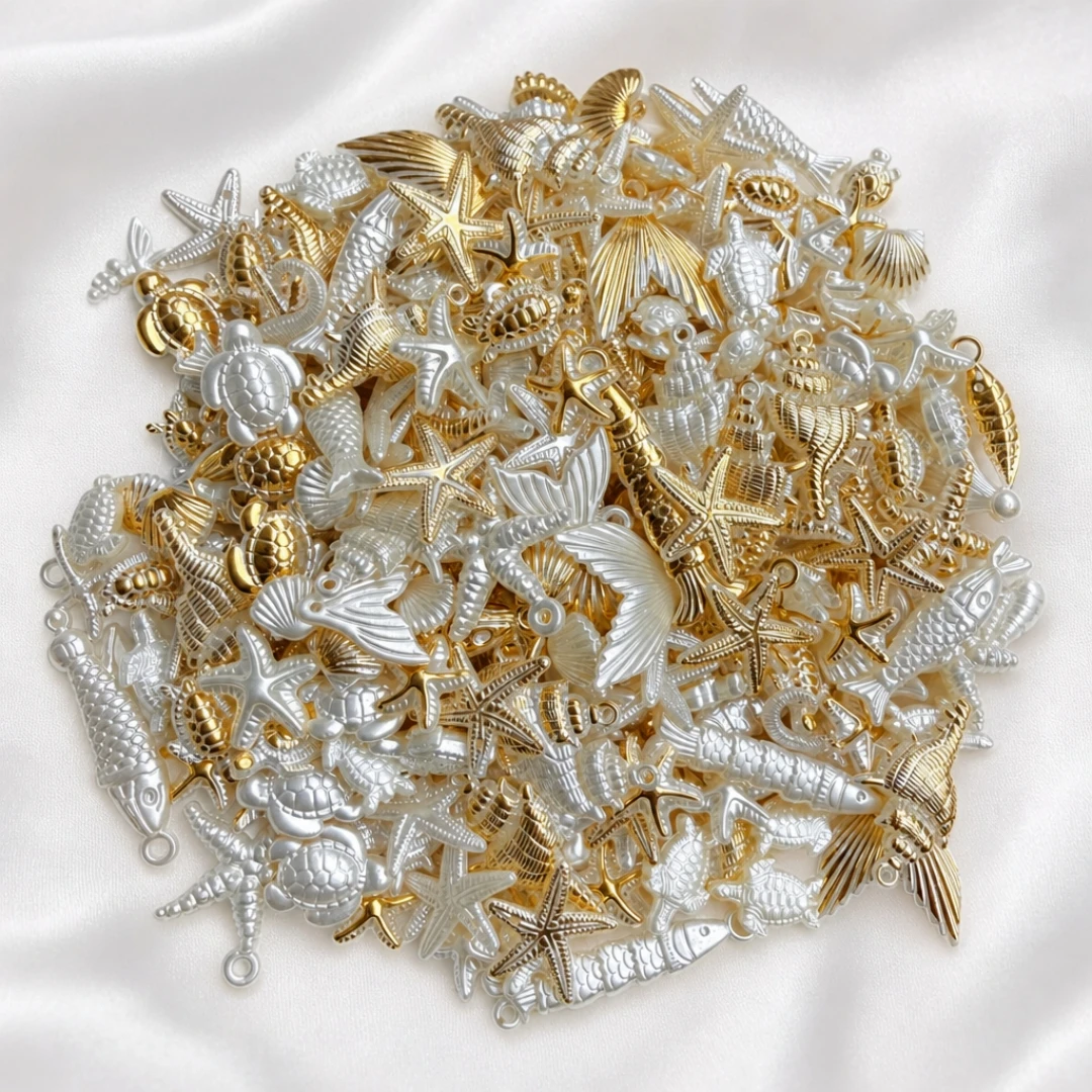 20g/50g Sortierte Acrylperlen für Armbandherstellung Fisch Muschel Seepferdchen Schildkröte Strand Meerestiere Niedliche Perlen für DIY Schmuckherstellung – Detail 8