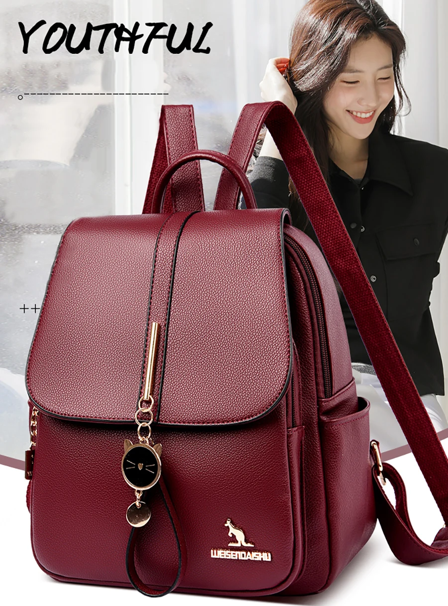 College Women Backpack Designer Soft Leather Vintage Packbag Female Travel Back Pack School Bags for Teenage Girls Shoulder Bag