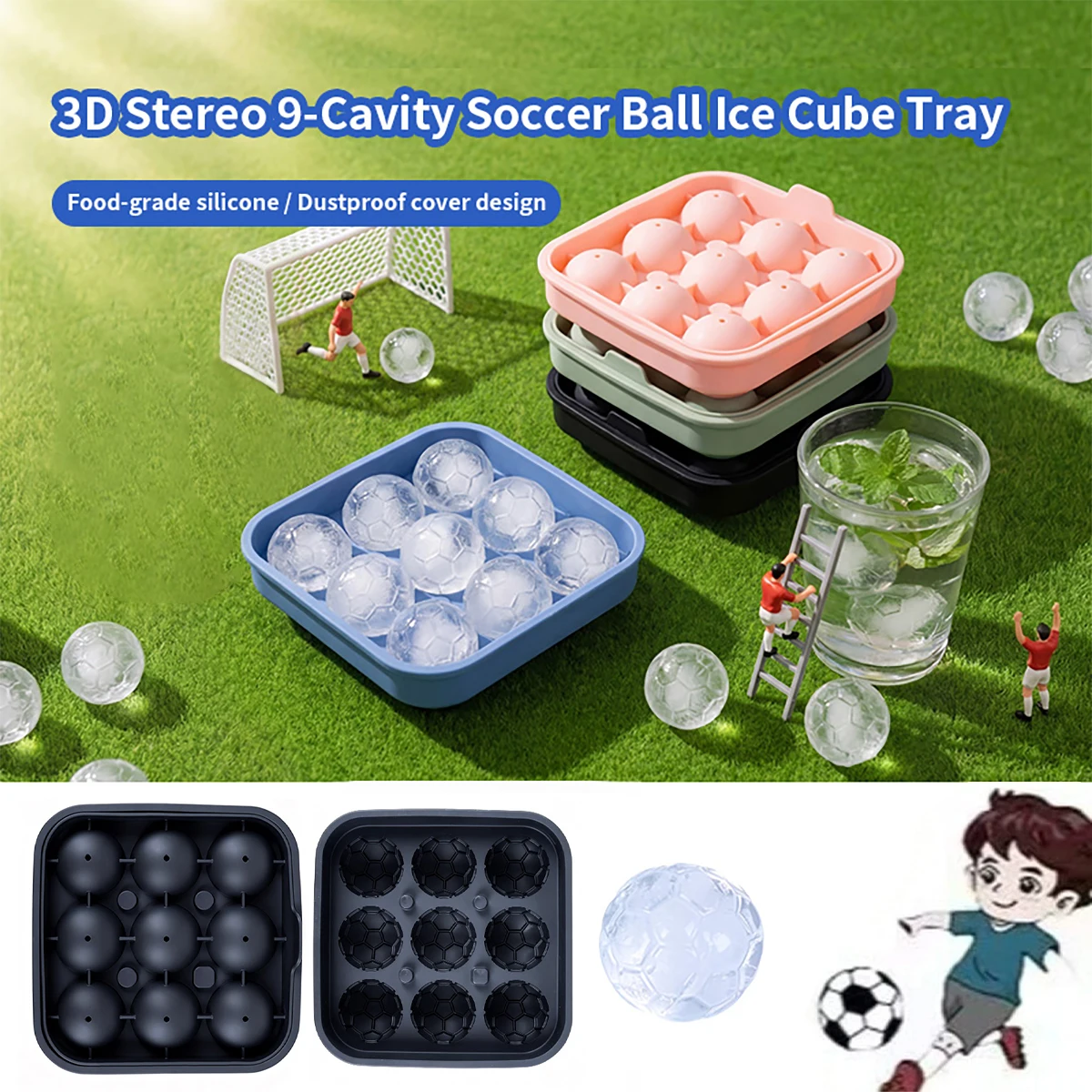 

1Pcs Football-Themed Silicone Ice Tray, 9-Cavity Design, Food-Grade Silicone Ice Mold, Easy to Demold and Fill with Water, Ice Ball, Ice Cube Mold - Perfect for Sports Parties, Birthday Parties, Perfect Football Party Supplies, Football Game Viewing Parti