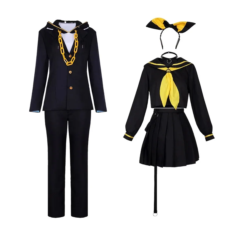 Anime Rin Len Cosplay Carnival Party Outfit Uniform Top Skirts Pants Adult Halloween Costume for Adultw;3'f,6;t.8'