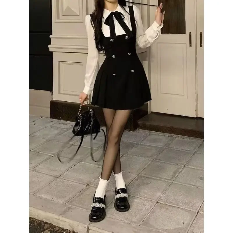 Two-piece Illusion Autumn/winter Dress Sweet System Slimming Dress Women's Preppy Style Princess Waist-fitted Sweet