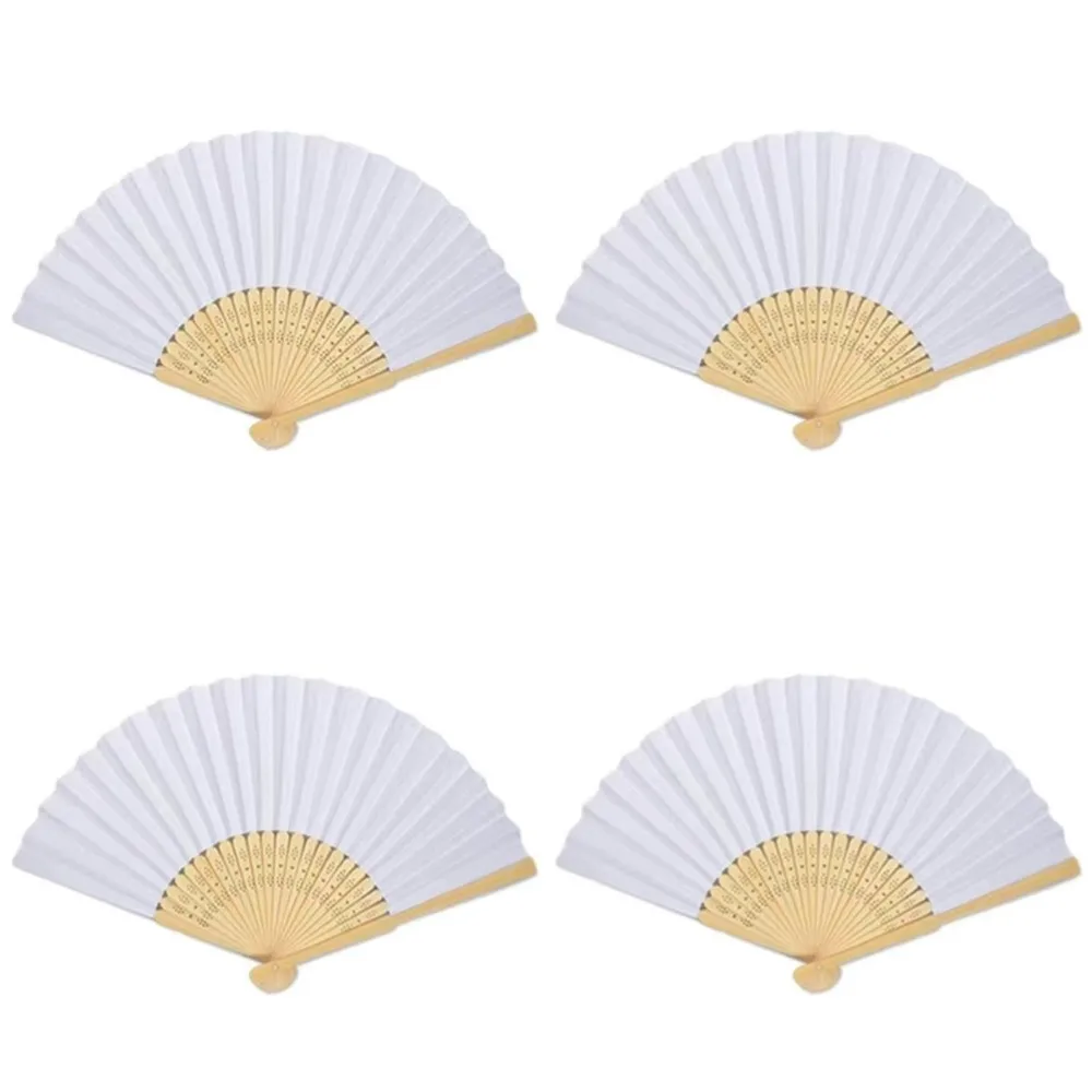 4Pcs 7/10/12 Inch Dance Folding Hand Fan Double Sided DIY White DIY Painting Fan Chinese Style Classical Blank Foldable Fan