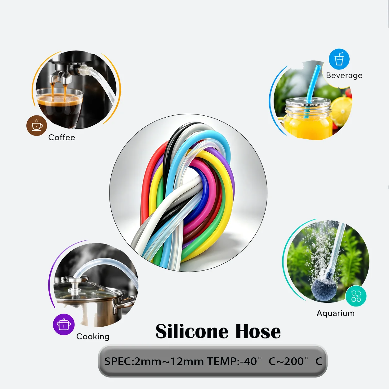 ID 2mm-12mm Colorful Food Grade Silicone Tube Odorless Anti-Ageing Flexible Heat Resistant Water Beverage Silicone Rubber Hose