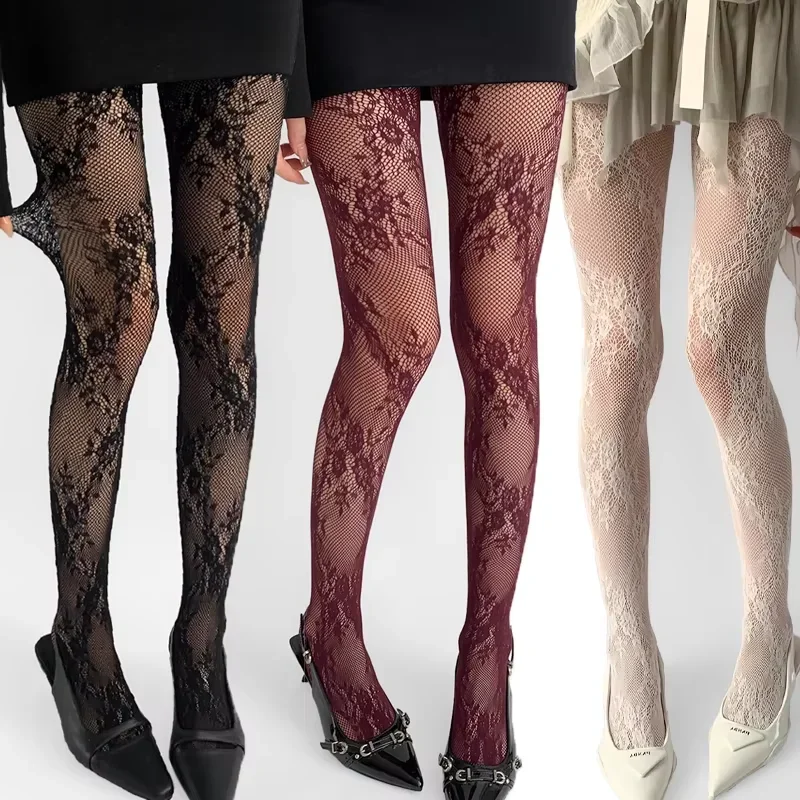 New Tights Women's  Lace Floral Thigh High Stockings Pantyhose Lingerie Hosiery Mesh Fishnet Stockings Women Tights