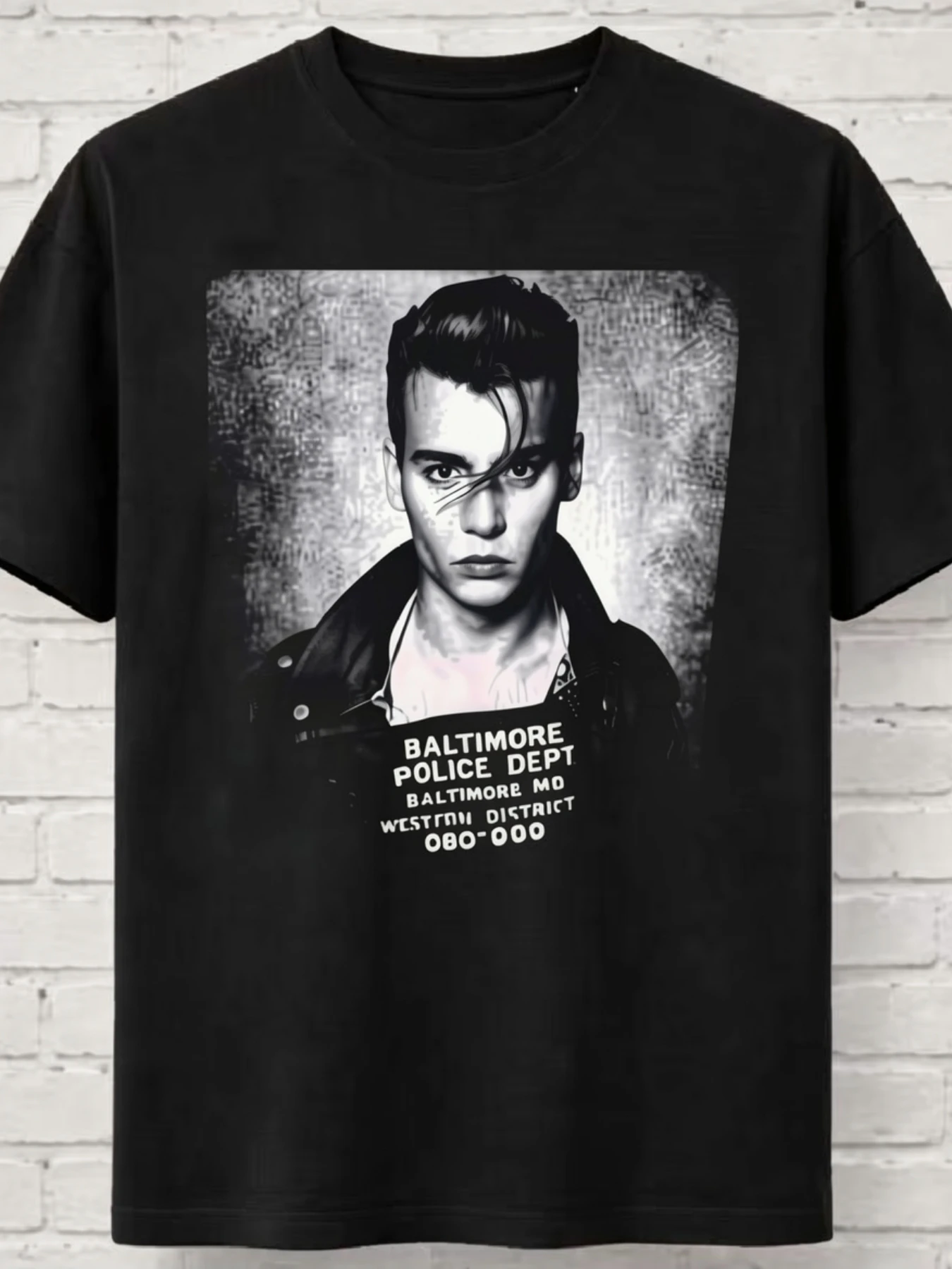 Classic police photo style T-shirt paired with black and white police queue style printed retro style clothing  mens t shirts
