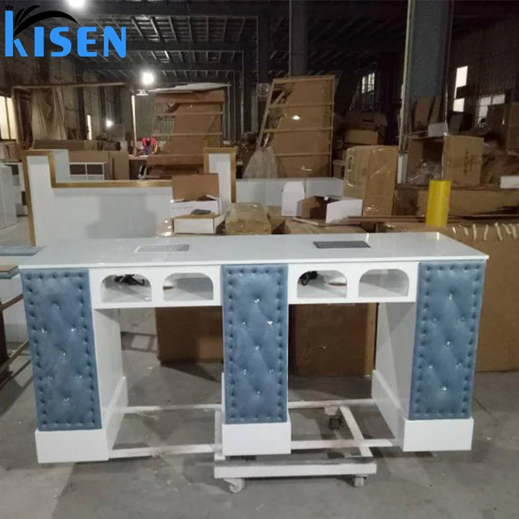 

Kisen Nail Salon Funiture Double Seat Manicure Table Nail Station Furniture Manicure Table with Dust Collector