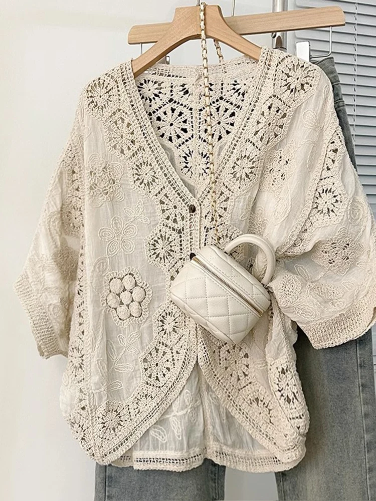 

Женский летний кардиган оверсайз с V-образным вырезом и застежкой на крючки, солнцезащитный, с рукавами «летучая мышь», повседневный, свободного кроя