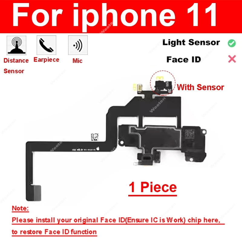 For iPhone X XR XS Max 11 12 Pro Max 12Mini Front Proximity Light Sensor Flex Cable With Earpiece Speaker Light Sensor Flex