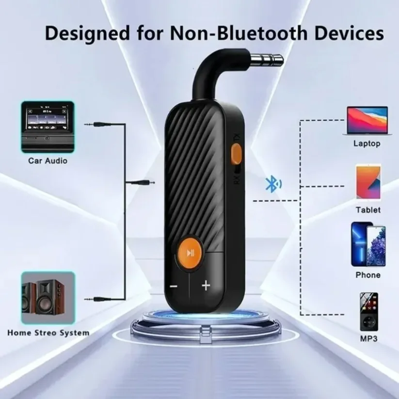 Wireless Bluetooth 5.2 Stereo Music Adapter Receiver Transmitter 3.5MM AUX Port with Mic For PC TV Car Speakers Headphones view 5