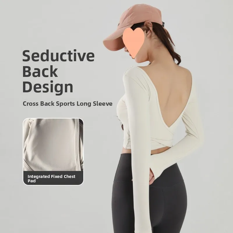Women's Long Sleeve Yoga Top Integrated Cup Slimming Waist Exterior Wear Yoga Shirt Cotton Bamboo Fiber Quick Dry Fitness Equ...