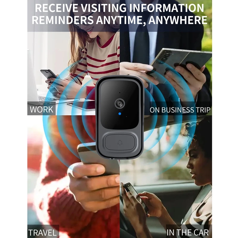 Smart Wireless Video Doorbell Camera Alarm Security Remote Monitoring Two-Way Intercom High Definition Night Vision for Home