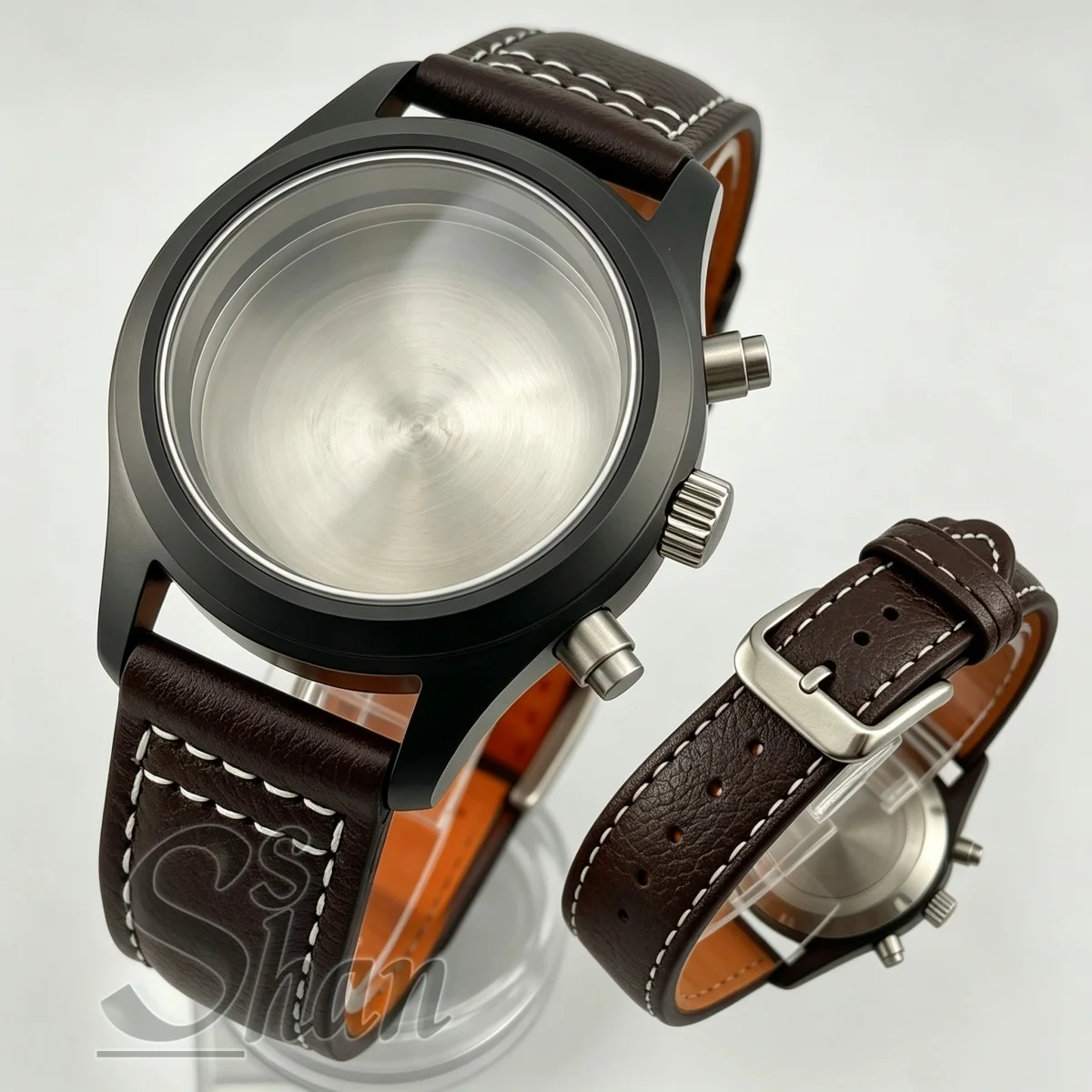 38mm Multifunctional Chronograph Diving Wiredrawing Case Dome Sapphire Glass Leather Strap Is Suitable For VK67 Quartz Movement