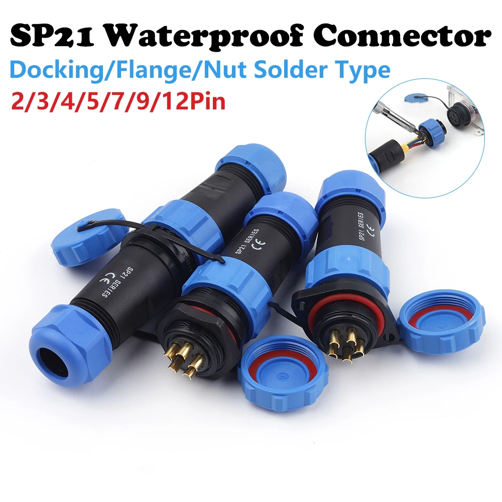 

SP21 Nut/Flange/Docking Waterproof Connector Aviation Plug Socket Male Female 2/3/4/5/7/9/12 Pin Welding type Wire Connector