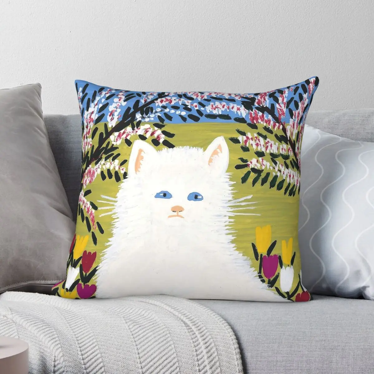 Maud Lewis Cat Square Pillowcase Polyester Linen Velvet Printed Zip Decorative Throw Pillow Case Bed Cushion Case