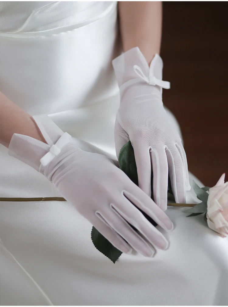 Vrouwen Witte Tule Bruidshandschoenen Voor Bruiloft Met Strik Bruiden Bruidsmeisje Theekransje Pols Handschoenen Voor Vrouwen Hochzeit Zubehör