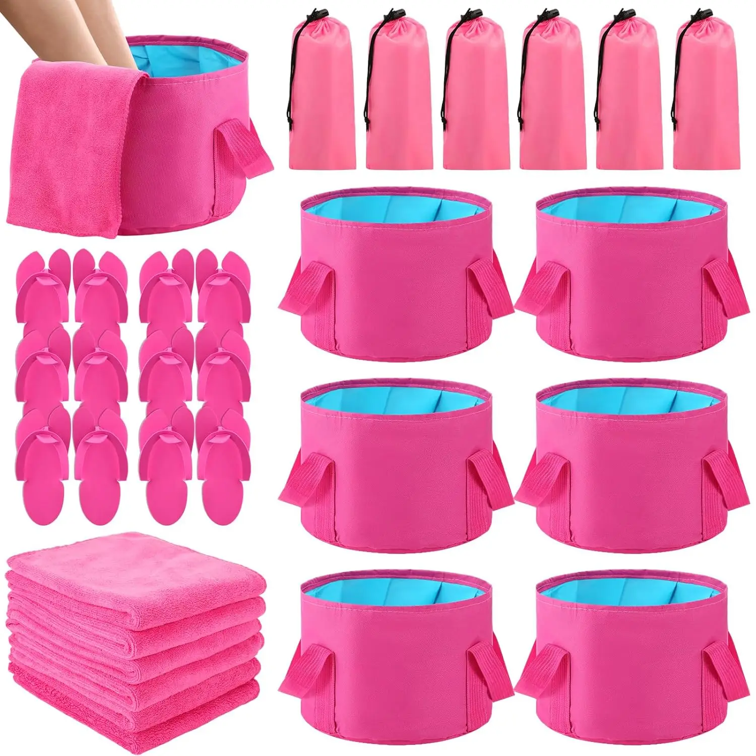 

Складной набор для ванны для ног розово-красного цвета, состоящий из 6 предметов, с полотенцами и тапочками, складная ванна объемом 15 л для спа-подростков