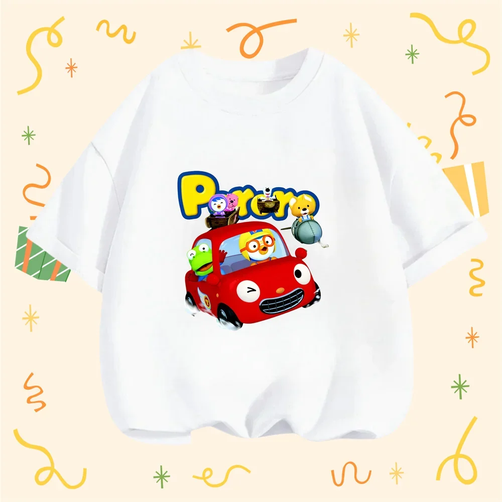 Disney Pororo Tshirt Summer Teen Short Sleeve Sports Tee Tops T-shirt Boy Girl Kids 3-14 Years Old Baby Pororo Tee Clothing