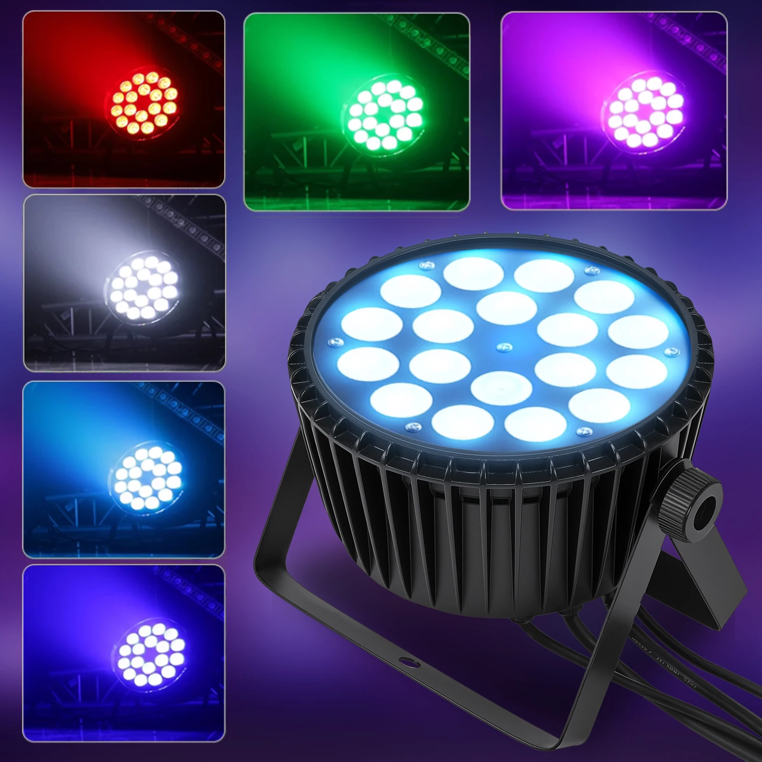

18 cast iron PAR lights, stage effect lights, suitable for DJs, stages, parties, and color-changing effects.
