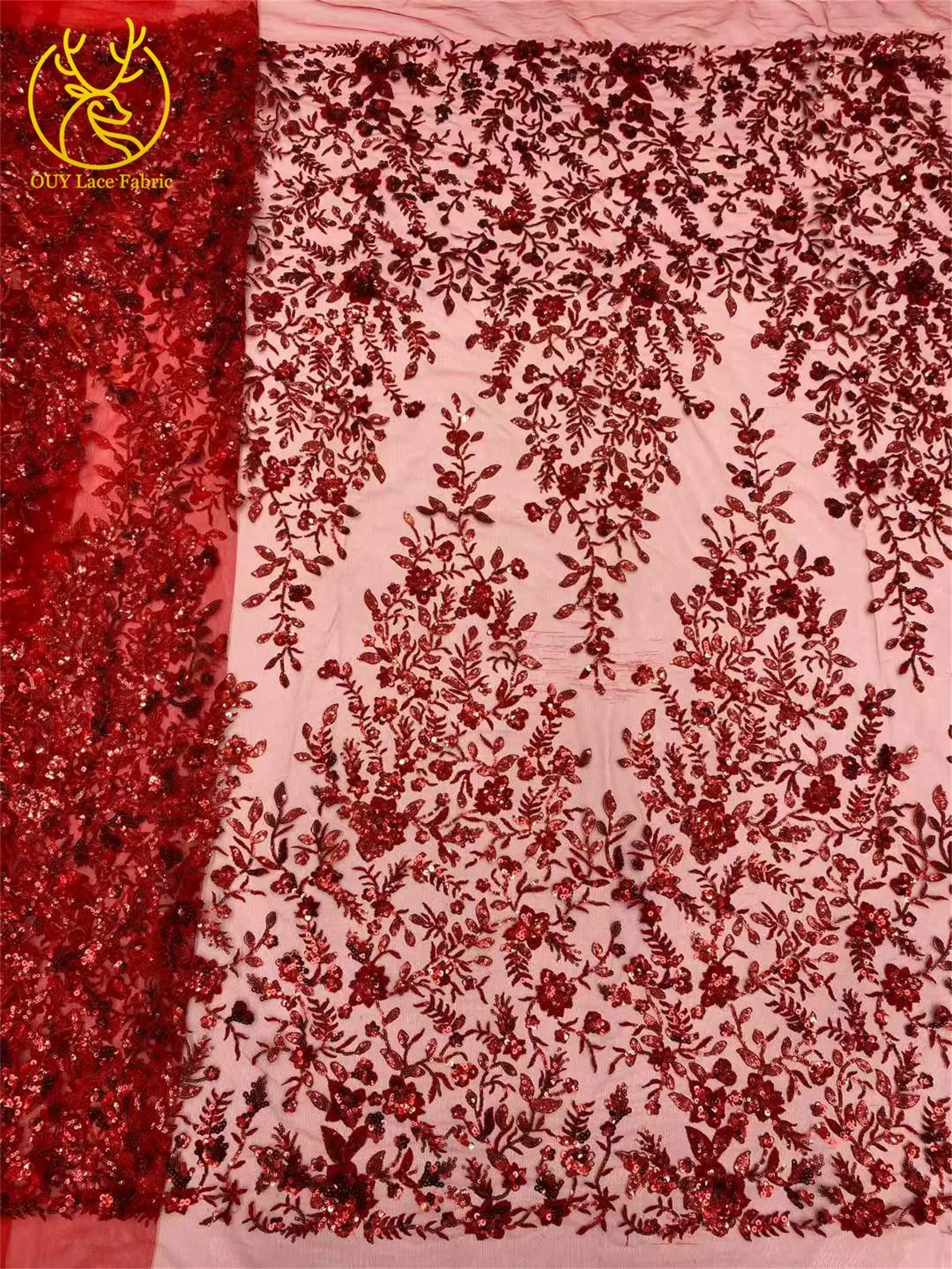 Tela de encaje Floral bordado con lentejuelas exquisito azul real 2026 tela de encaje de tul nigeriano para vestidos de fiesta Material de costura