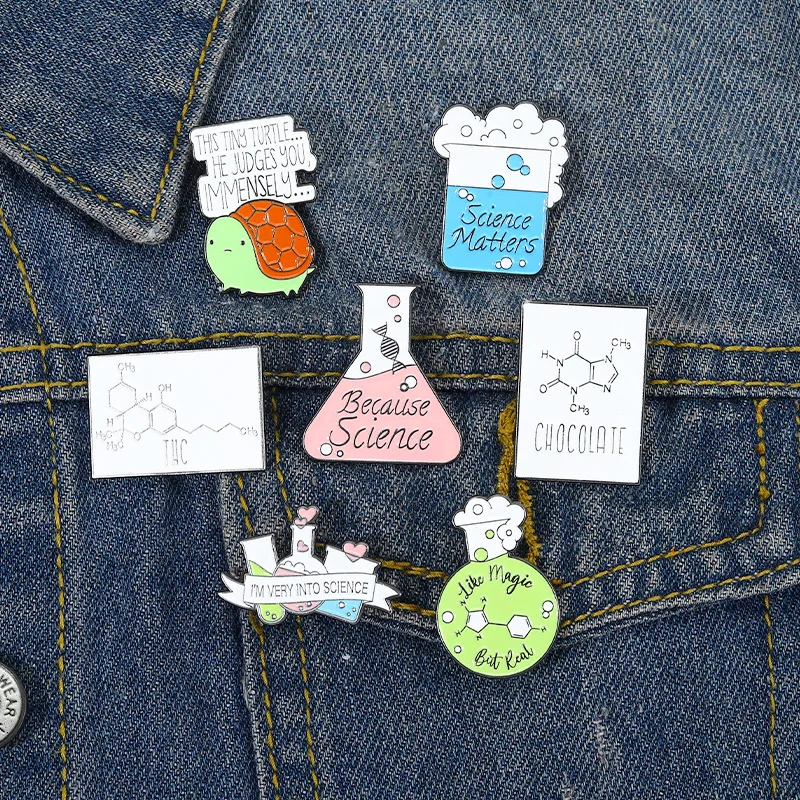 Cartoon laboratory equipment pins Chemical equation enamel brooches Personalized metal badges Accessories wholesale