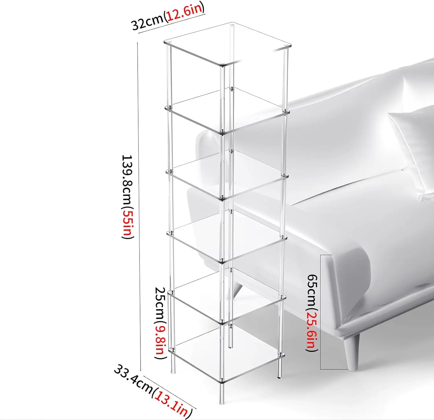 

Acrylic Bookshelf, Small Bookcase Freestanding Corner Storage Shelve Display Shelf For Living Room, Bedroom, Bathroom, Small