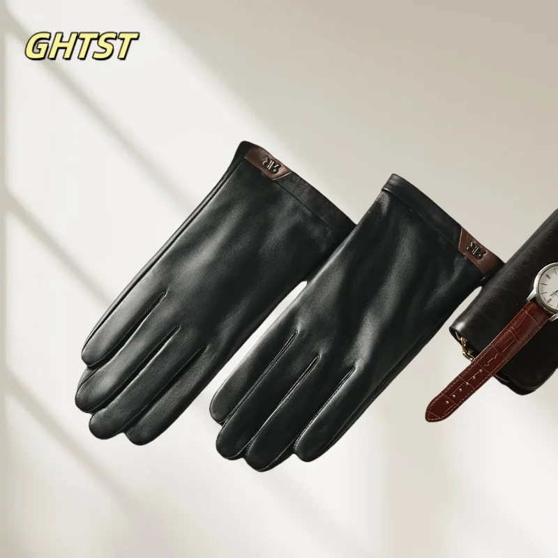 

Черные перчатки для вождения мотоцикла ebike из натуральной кожи, мужские модные носимые ветрозащитные перчаткиaliya장갑, теплые деловые варежки из козьей кожи