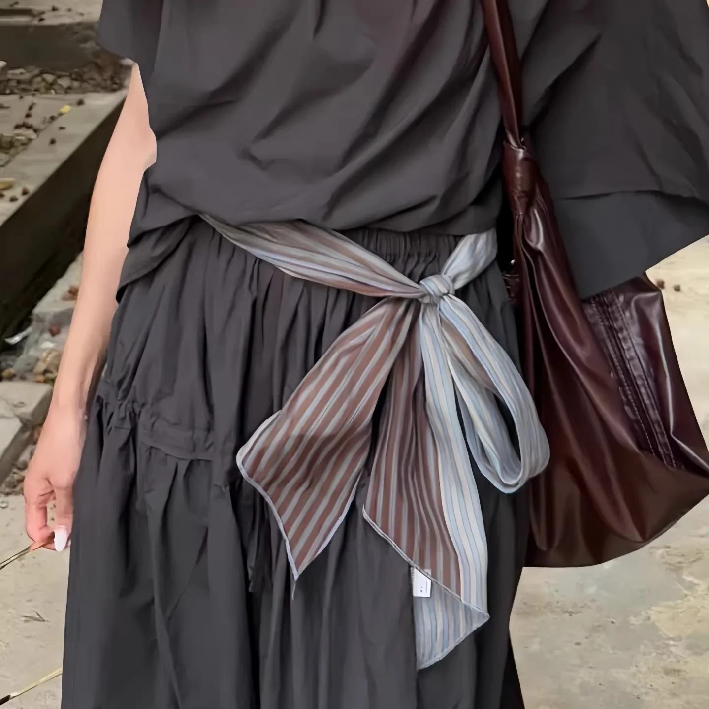 Women Long Scarf Retro Color Matching Ribbon Headbands Neck Tie Silk Scarf Decorative Waist Belt Waistband Headscarf Accessories