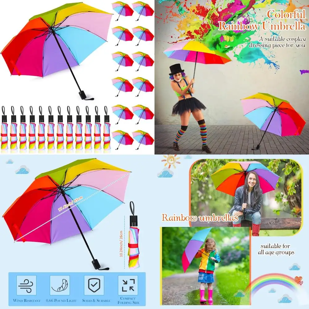 

Compact Tri-Fold Collapsible Rainbow Umbrellas - 24 Pack, Portable, Adult Size, Pride Themed, Windproof, Ideal for Travel and Ra