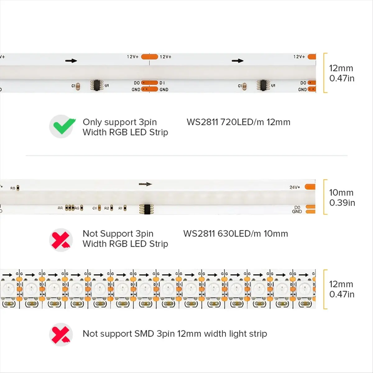 feelfeel 24PCS 3Pins 12mm Transparent Cover Connector Kits for COB RGBIC LED Strip Transparent Gapless Connectors with Wire