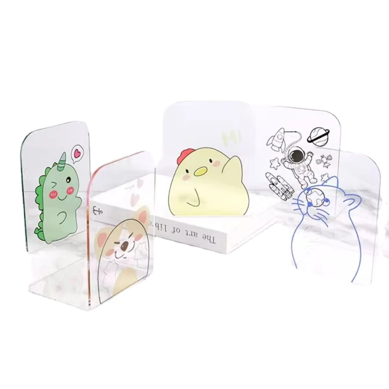 

2pcs Cartoon transparency bookends Acrylic Shuli L-shaped book stopper Classroom and dormitory desktop book holder stand