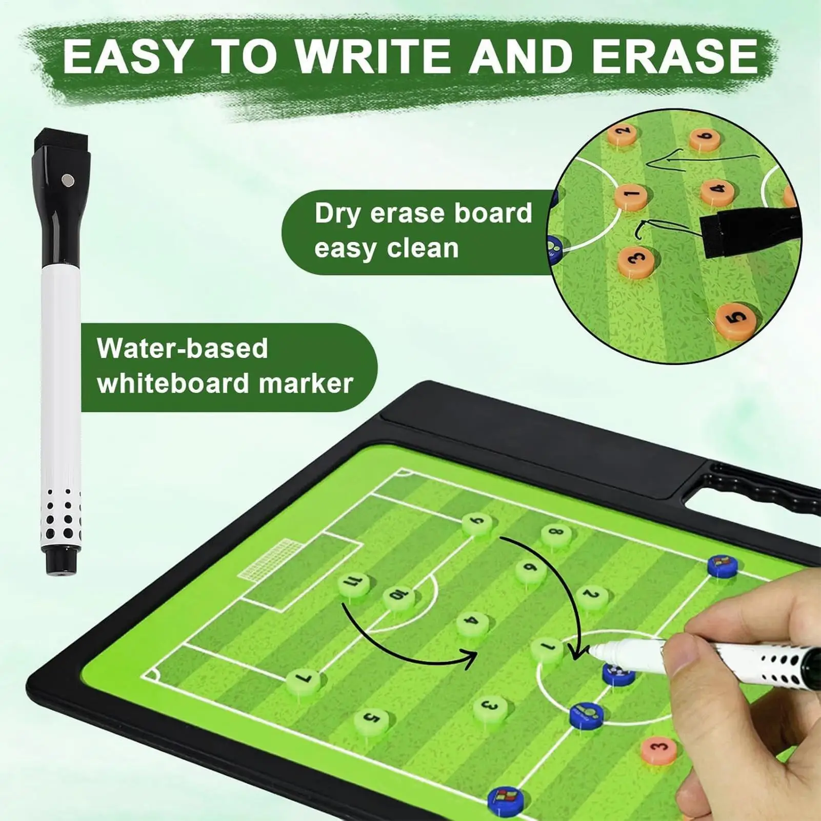 

Магнитная футбольная тренерская доска, письменные принадлежности, двухсторонний футбольный буфер обмена с маркером для игры в полевых тренировочных матчей