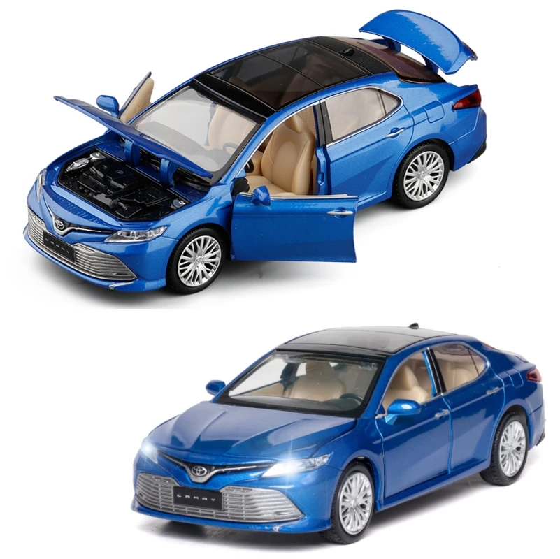 Modelo de coche de juguete TOYOTA Camry, vehículo de Metal fundido a presión, miniatura, tirar hacia atrás, ruedas libres, colección de sonido y luz, regalo para niños, 1/32