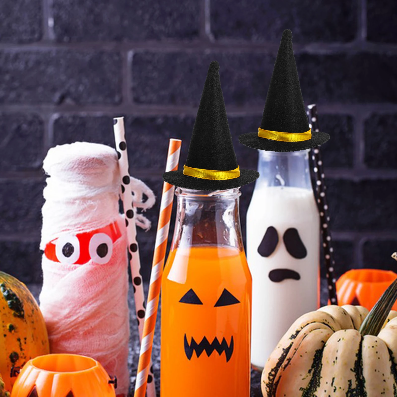 

6pcs Hats Felt Fabric Soft Reusable Party Accessories Halloween Decorations Wine Bottle DIY Crafts