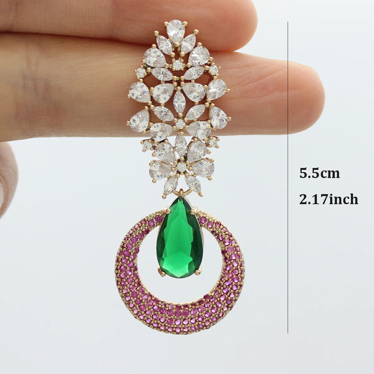 exquisite big long dangle earrings for women luxury jewelry wedding evening party shiny cubic zirconia plant leaf earrings