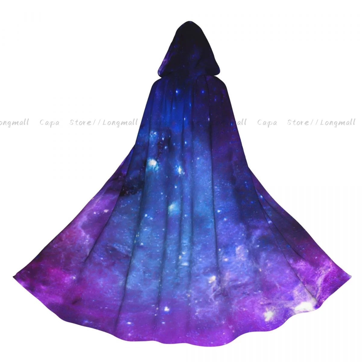 Blue Galaxy Print Cloak Hooded Cosplay Costume Halloween Adult Long Party Cape