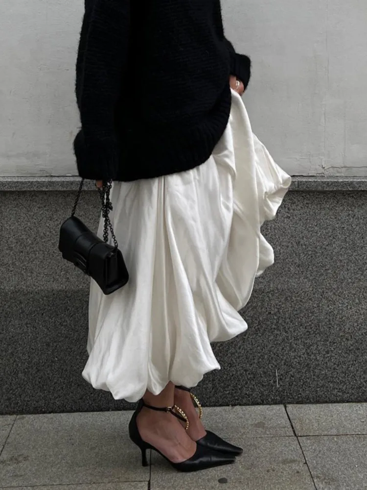 Casual Transient Sexy Balloon Skirt Street Style High Waist Long A-Line Pure Color Zone Fashion Semi-Body Skirt